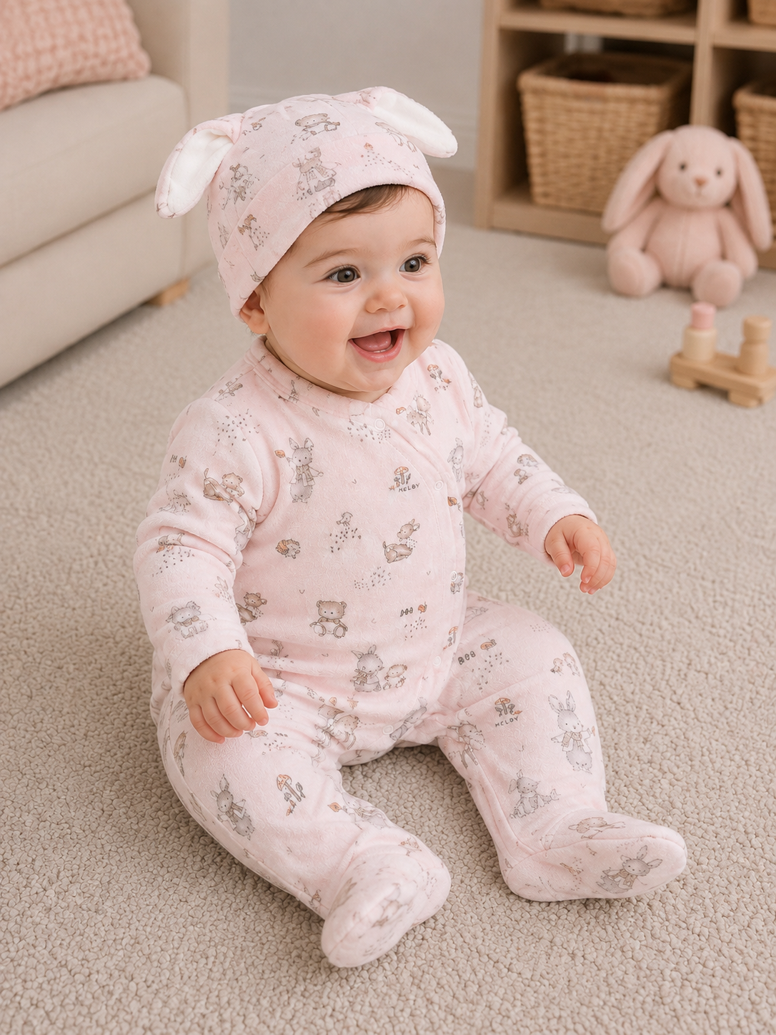 TUTINA C/PIEDE E BERRETTO CINIGLIA SOFT NEONATA