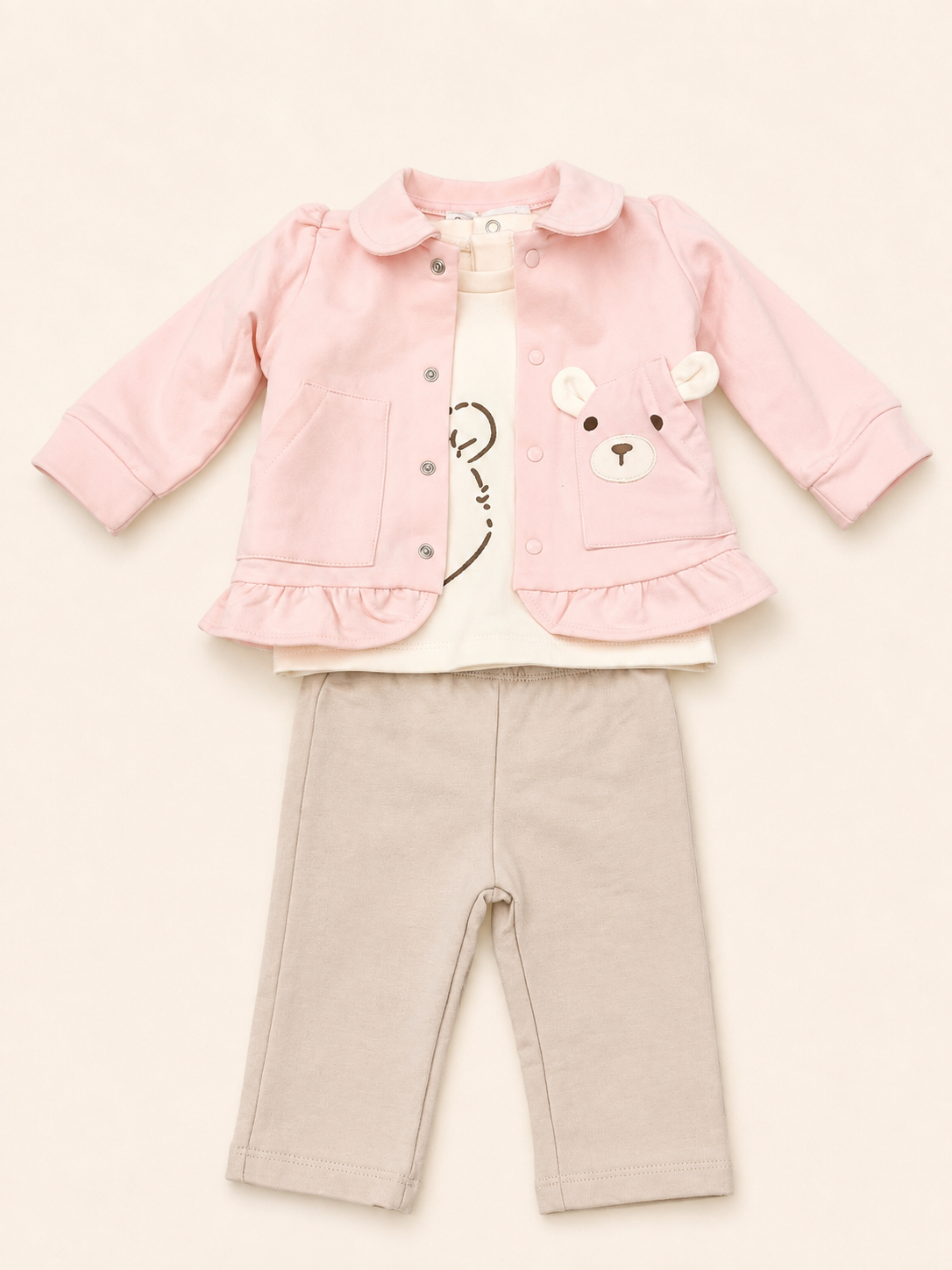 COMPLETO 3PZ FELPA STRETCH E INTERLOCK STRETCH NEONATA